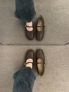 Brown Flat Bottom Retro Square Head Womens Shoes Spring Commute Casual Fashionable Low Cut Maternity Grandmother Shoes