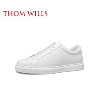 รองเท้าผ้าใบผู้ชาย THOM WILLS หนังแท้ สีขาว ทรงลำลอง ทรงธุรกิจ ฤดูหนาว รองเท้าผ้าใบแบบสวม รองเท้าผ้าใบลำลอง