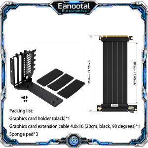 Gaming PC Black GPU Vertical Mount Kit Triple Slot Bracket with PCIe Riser Cable Option