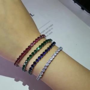 Vòng Tay Màu Sắc Sang Trọng 4mm Dành Cho Nữ - Đỏ Xanh Xanh Lá Bạc Cubic Zirconia Dây Chuyền & Liên Kết Trang Sức Quà Tặng S5787