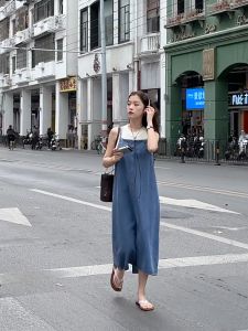 Gaun Jeans Wanita Modern Pakaian Tradisional Rok Jeans Panjang Elegan Ukuran Besar 4XL