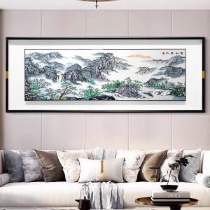 High-End Living Room Decorative Embroidery Horizontal Sofa Background Wall Art Modern Chinese Style Premium Quality Home Decoration