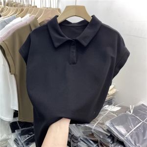 Fashionable Korean Style Womens Polo Neck T-shirt Spring Summer New Arrival Simple Elegant Fly Sleeve Base Shirt Top