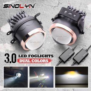 Sinolyn 90W 3 Inch 3000K+6000K Bi LED Fog Lamps Driving Lights Dual Colors 12500LUX Projector Lens Built-in LED Assembly Car Motorcycle Accessories Retrofit