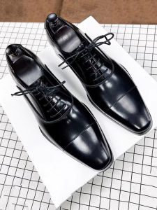 Giày Da Nam Công Sở Thường Ngày Màu Đen Phong Cách Anh Ba Đầu Oxford Derby Giày Cưới Mũi Nhọn Giày Da Nam Thời Trang