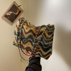 กระเป๋าผู้หญิงแบบสะพายข้าง กระเป๋าถือทรงสี่เหลี่ยมลายทาง กระเป๋าถือแบบมีซิป กระเป๋าสะพายไหล่แบบหนัง PU สำหรับวัยรุ่น