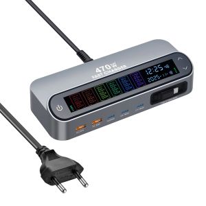 470W GaN Fast Charger 140W PD3.1 PPS USB Type-C Digital Display Station Retractable Cable iPhone 16 15 MacBook Samsung