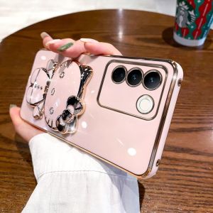 Applicable to vivoS17 mobile phone case electroplated cat bracket makeup mirror S16Pro silicone soft case protective case h260709