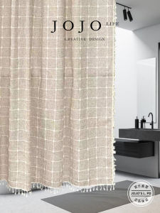 JOJOs L PD.membrane Bath Curtain Anti-mold Partition Door Curtain American Style Polyester Grid Pattern No-drilling Required