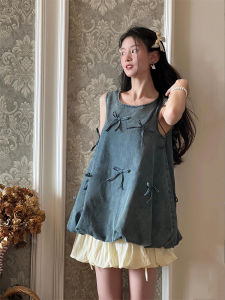 Áo Vest Không Tay Kiểu Pháp Có Nơ Bướm Ba Chiều Váy Ngắn Màu Trắng Ngọt Ngào Bộ Hai Mảnh Cho Nữ Mùa Hè Mới