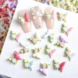 20PCS Sweet Luminous Flower Butterfly Resin Nail Charms 3D Colorful Leaf Butterfly Splicing Nail Art Decorations for DIY Nails