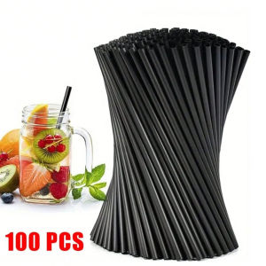 50/100PCS Black Disposable Straws Straight Through Fine Straws Plastic Beverage Tubes That Can Be Reused Coffee Shop Bar Party