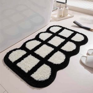 Thảm Trải Sàn Lông Mềm Đen Trắng VIKAMA Phong Cách Đơn Giản Thảm Cửa Ngắn Chống Bám Bẩn Thảm Lối Vào Phòng Tắm Cho Gia Đình