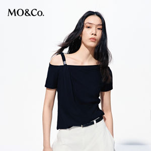 MO&Co. | Oblique Shoulder Metal Buckle Xinjiang Cotton Loose T-Shirt