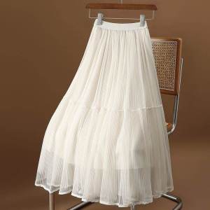 Mesh High Waist Slimming A-Line Midi Skirt