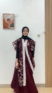 AUVESION 6352 Estelle Outer & Inner 2 In 1 Set 6352 | Dress Brukat 2 In 1 Dress Wanita Elegan