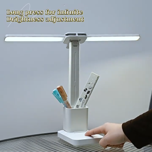 Dormitory Study Lamp USB Rechargeable Double-head LED Desk Light 3 Level Brightness with Phone Holder Pen Holder