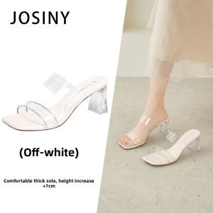 Josiny | Clear Transparent Crystal Heel Crystal Design Sandals