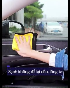 Khăn lau ô tô 2 mặt - Lau kính thấm hút sạch tốt - Màu vàng xám - Kích thước 30 x 60cm
