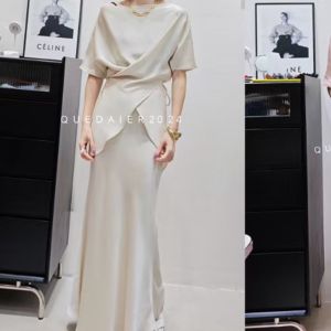 Áo Sơ Mi Nữ Slim Fit Thông Thường Có Tay Áo Bát Và Cổ Áo Một Chữ Thiết Kế Bề Mặt Nhung Cao Cấp Áo Đeo Chéo Cho Phong Cách Độc Đáo