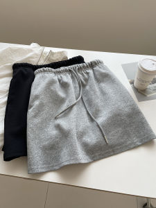 Fashion Tape Lining Casual Sports Skirt for Women! Summer American Elastic Waistband Slimming A- line Pantskirt Gray