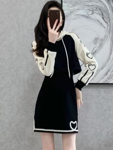 Áo Nỉ Có Mũ Trùm Đầu Áo Thun Cotton Dài Tay Mùa Thu 2023 Cho Nữ Dáng Chữ a Cạp Cao Tay Thường Màu Trơn