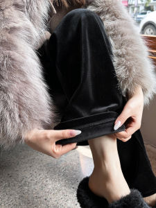 Quần Ống Rộng Cạp Cao Bằng Vải Nhung Lót Lông Cừu Cỡ Lớn Cho Nữ Mùa Thu Đông Phong Cách Hàn Quốc Quần Dài Che Mông