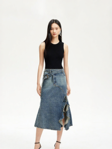 Vero Moda | Pure Cotton Asymmetrical Crossed Ruffle Split Midi Skirt