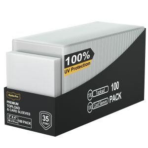 กล่องใส่การ์ดสะสมแบบแข็งขนาด 3"x4" ป้องกันรังสียูวี 100% ประกอบด้วย 100 ชิ้น (ท็อปโหลดเดอร์) + 100 ชิ้น (ซองใส่การ์ด) + กล่อง PP 1 กล่อง