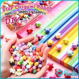 Baete 90/380/540pcs Lucky Star Origami Paper Strips Cartoon Stars Decoration Paper Folding DIY Hand Craft