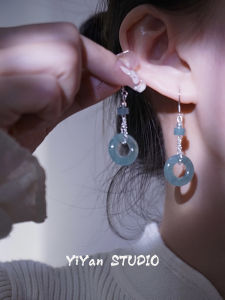 Natural A-grade Jadeite Earrings Pure Silver Safety Buckle Design Vintage Chinese Style Womens Fashion Jewelry Accessories