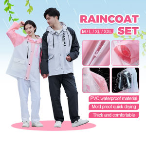 Motorcycle Raincoat Heavy Duty Waterproof Jacket and Pans Set for Adult with Detachable Face Mask