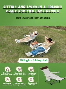 LOOGU Foldable Camping Chair Oxford Cloth Steel Pipe Recliner Portable Sitting Lying Folding Chair