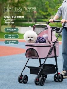 Portable Collapsible Pet Stroller with Detachable Basket
