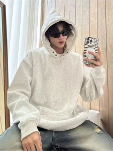 American Style Heavyweight Hooded Pure Cotton Sweatshirt Mens New Loose Oversize Jacket Trendy Long Sleeve Printed Casual Top