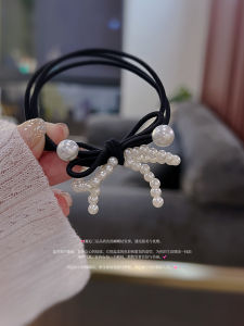 ยางรัดผมลายผีเสื้อสามชั้นหรูหราสำหรับผู้หญิง รุ่นใหม่ ยางรัดผมสไตล์เกาหลี ตกแต่งด้วยลูกปัดและโบว์ ยูนิเซ็กซ์