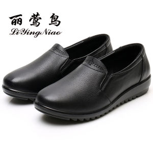 ของแท้ หนัง รองเท้าแม่ ผู้หญิง นุ่ม ด้านล่างกันลื่น ฤดูใบไม้ผลิ ฤดูใบไม้ร่วง สไตล์แฟชั่นรองเท้าเดี่ยวสําหรับสุภาพสตรีสูงอายุ