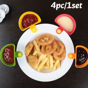 4pc/Set Dipping Clip Bowl Container Tomato Sauce Snack Clippable Plate Seasoning Dishes Dipping Sauce Bowl Holder Kitchen Gadget