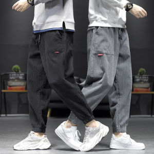 Autumn and Winter Fleece-Lined Mens Solid Color Corduroy Harem Pants Casual Pants Loose Trousers Minimalist Trendy All-Matching Mens Pants