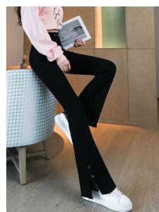 High Waist Slim Fit Womens Spring Autumn 2025 New Style Bell Bottom Pants Asymmetric Korean Style Commute Long Pants