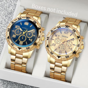 2pcs/set Men Business Watches Fashion Arabic Dial Steel Band Males Quartz Watch Set (Without Box）