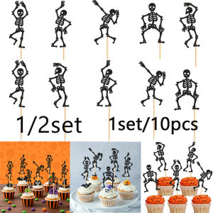 1/2set 1set/10pc Halloween Skeleton Cupcake Decorations Dance Zombie Skeleton Placard Birthday Wedding Baking Diy Party Supplies