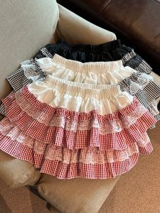 GUZILIAN | High Waist Plaid Puffy Skirt Womens Summer A-Line Cake Skirt Lolita JK Girl Pleated Skirt Commuter Korean Style Short Skirt