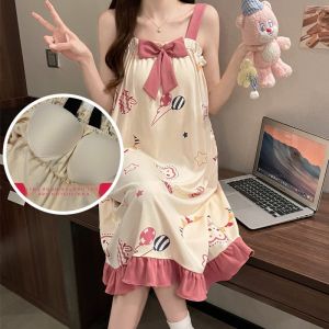 ชุดนอนผู้หญิงคอวีแขนกุดทรงเข้ารูปพิมพ์ลายดอกไม้ ผ้าฝ้ายแท้ ชุดนอนในบ้านเซ็กซี่ ชุดนอนฤดูร้อน ชุดนอนแบบสวมหัว ชุดนอนสำหรับเด็กและเยาวชน