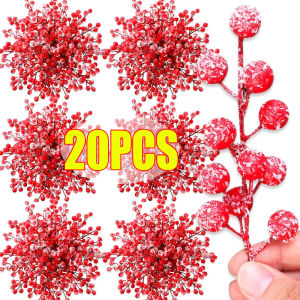 สเปรย์หิมะเบอร์รี่เทียม20/1ชิ้นก้านผลไม้เล็กๆสีแดงต้นคริสต์มาสก้านฤดูหนาวสำหรับใส่ต้นคริสต์มาสพวงมาลัยตกแต่ง
