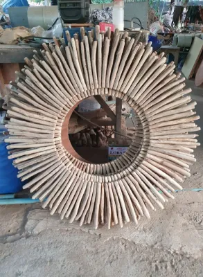 Mirror round กระจกไม้กลม 2 ชั้น 100x100 cm สีธรรมชาติ
