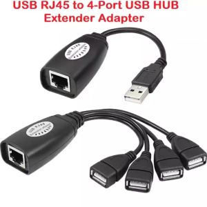 4 Ports USB 2.0 to RJ45 Hub Cable Ethernet Extender Adapter Support Four Devices Suitable for Patch Cord for USB Cameras Printers Web Cameras Keyboard Mouse Extensions and More
