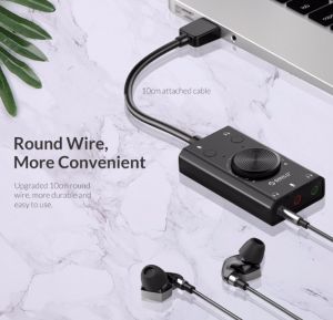 ORICO External USB Sound Card Stereo Mic Speaker Headset Audio Jack 3.5mm Cable Adapter Mute Switch Volume Adjustment Free Drive