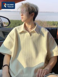 TUCANO Mens Short Sleeve Polo Shirt Loose Fit Summer Heavyweight Cotton Nylon Fabric Regular Sleeve Length Casual Style