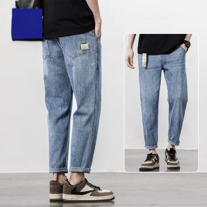 ROMON | Romon Summer Thin Denim Jeans Men Loose Straight Casual Light Blue Nine-Tenths Pants Youth Fashion Trendy Harajuku Style